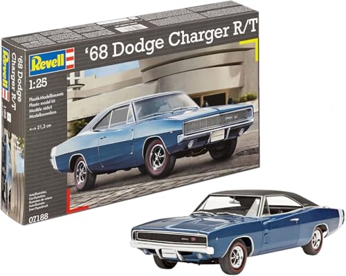 Revell Modellbausatz 1968 Dodge Charger R/T I Maßstab 1:25 I Detailreich und unbemalt I Klassisches Automodell für Sammler und Modellbauer von Revell