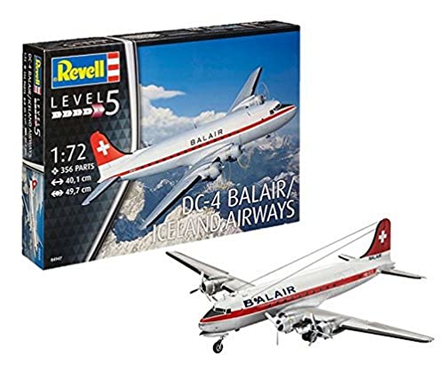 Revell Modellbausatz Flugzeug 1:72 - DC-4 Balair / Iceland Airways im Maßstab 1:72, Level 5, originalgetreue Nachbildung mit vielen Details, 04947 von REVELL