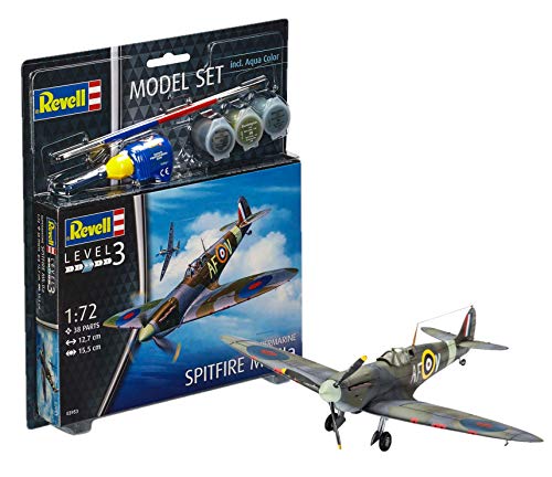 Revell Modellbausatz Flugzeug 1:72 - Spitfire Mk.IIa im Maßstab 1:72, Level 3, originalgetreue Nachbildung mit vielen Details, , Model Set mit Basiszubehör, 63953 von Revell