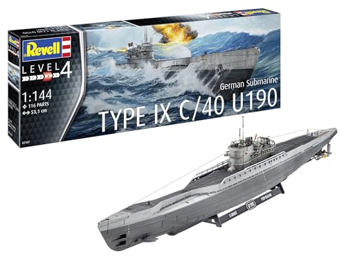 Revell Modellbausatz I German Submarine Type IX C/40 (U190) I Detailreicher Level 4 U-Boot Bausatz I 115 Teile I Maßstab 1:144 I für Kinder und Erwachsene ab 12 Jahren, Unlackiert von Revell