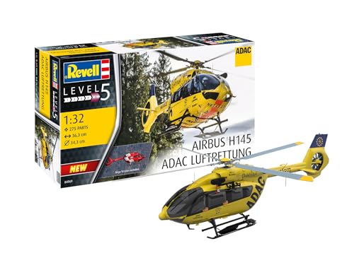 Revell Modellbausatz I H145 ADAC/REGA I Detailreicher Level 5 Hubschrauber Bausatz I 200 Teile I Maßstab 1:32 I für Kinder und Erwachsene ab 13 Jahren von Revell