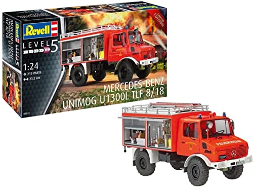 Revell Modellbausatz I Mercedes-Benz Unimog U1300L TLF 8/18 I Feuerwehrfahrzeug I 210 Teile I Maßstab 1:24 I für Kinder und Erwachsene ab 13 Jahren von Revell