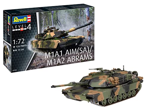 Revell Modellbausatz Militär I M1A2 Abrams I Maßstab 1:72 I Level 4 Bausatz I Teileanzahl 126 I ab 12+ Jahren I für Kinder und Erwachsene I Spritzgusskette mit Einzelgliedern und Teilabschnitten von Revell