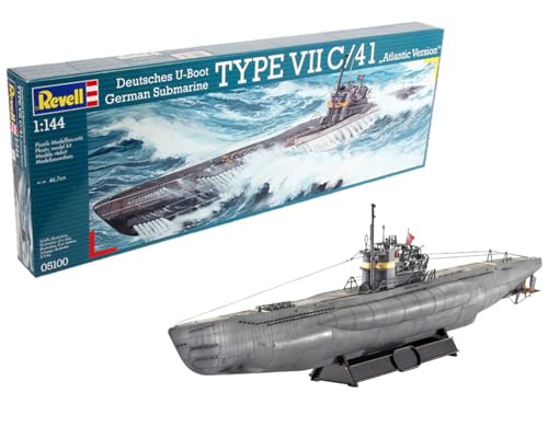 Revell RV05100 Modellbausatz Schiff 1:144 - Deutsches U-Boot TYPE VII C/41 "Atlantic Version" im Maßstab 1:144, Level 4, originalgetreue Nachbildung mit vielen Details, 05100 von Revell