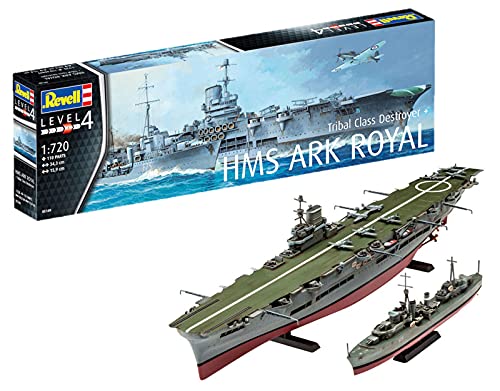 Revell Modellbausatz Schiff 1:720 - Flugzeugträger HMS Ark Royal und Zerstörer der Tribal Klasse F75 Eskimo im Maßstab 1:720, Level 4, originalgetreue Nachbildung mit vielen Details, 05149 Revell Modellbausatz Schiff 1:720 - Flugzeugträger HMS Ark Royal und Zerstörer der Tribal Klasse F75 Eskimo im Maßstab 1:720, Level 4, originalgetreue Nachbildung mit vielen Details, 05149 von Revell