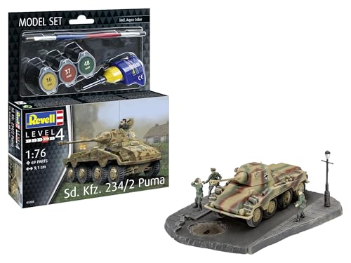 Revell Modellbausatz Sd.Kfz. 234/2 Puma | Leistungsfähiger 8-Räder-Panzerspähwagen | Präzise Nachbildung mit 5cm Kanone & Diorama | Inkl. Kleber und Pinsel von Revell Modellbau