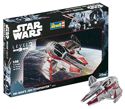 Revell Modellbausatz Star Wars Obi Wan's Jedi Starfighter im Maßstab 1:58, Level 3, originalgetreue Nachbildung mit vielen Details, einfaches Kleben und Bemalen, 03607 von Revell