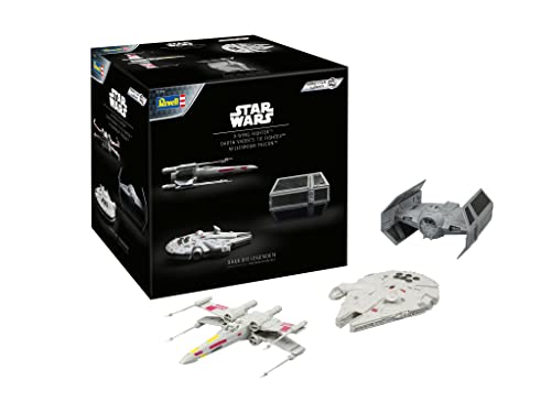 Revell Modellbausatz Starter-Kit I Star Wars X-Wing Fighter I TIE-Fighter I Millennium Falcon I inkl. Zubehör I ab 10+ Jahren I für Kinder und Erwachsene I Ideale Geschenkidee für Star Wars Fans von Revell