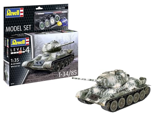Revell Modellbausatz T-34/85 | Berühmter sowjetischer Panzer des WWII | Sehr detaillierter Bausatz mit 85-mm-Kanone, drehbarem Turm & Spritzgusskette | Inkl. Kleber und Pinsel Revell Modellbausatz T-34/85 | Berühmter sowjetischer Panzer des WWII | Sehr detaillierter Bausatz mit 85-mm-Kanone, drehbarem Turm & Spritzgusskette | Inkl. Kleber und Pinsel von Revell Modellbau