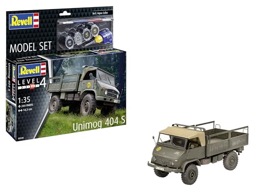 Revell Modellbausatz Unimog 404 S | Vielseitiges Allradfahrzeug der 1950er Jahre | Detailliertes Fahrwerk & Fahrerhaus | Inkl. Kleber und Pinsel von Revell Modellbau