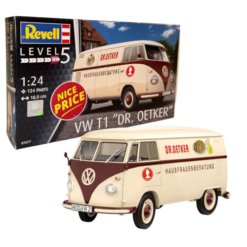 Revell Nice Price Modellbausatz I VW T1 Dr. Oetker I Maßstab 1:24 I 124 Teile I Für Kinder und Erwachsene ab 13 Jahren I Oldtimer Modellbausatz zum selber nachbauen I Authentisch und Detailreich von Revell