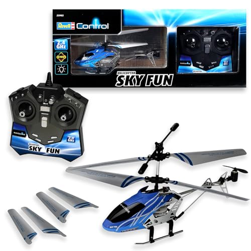 Revell Control Helicopter Skyfun, Ferngesteuerter Helikopter, Koaxial-Rotorsystem, Leistungsstarke Elektromotoren, Inklusive Ersatzrotorset, Weiß/Blau/Schwarz von Revell