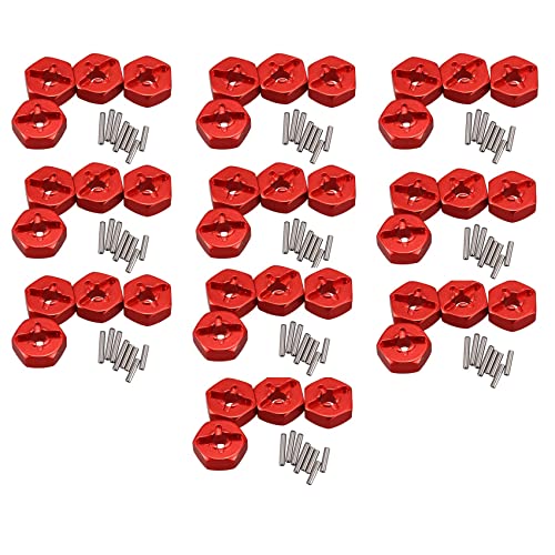 Reykentu 40 x Upgrades Sechskant-Nabenadapter aus Aluminiumlegierung, 12 mm, für 144001 1/14 RC-Auto-Ersatzteile, Rot von Reykentu