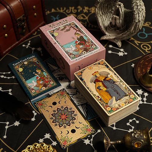 Reyox Original Tarotkarten Deck mit Buch Vintage 78 Teiliges Papier Tarot Karten aus Goldfolien für Anfänger von Reyox
