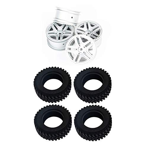 Rfeeuubft für MN86K MN86KS MN86 MN86S MN-86K MN G500 1/12 RC Auto Upgrade Teile Metall Rad Felgen Nabe Gummi Reifen Reifen Satz, Silber von Rfeeuubft