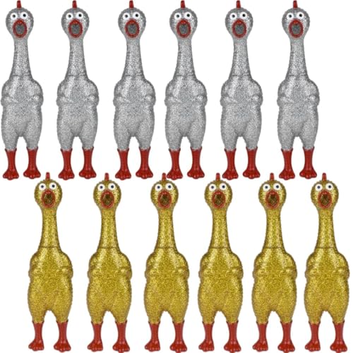 Rhode Island Novelty Glitzernde Gummi-Huhn, verschiedene Farben, 33,7 cm, 12 Stück, perfekt für Streiche, Gags, Lachen und Partys von Rhode Island Novelty