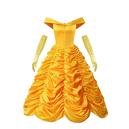 Damen Prinzessin Cosplay Kostüm Belle Kleid Gelb Ballkleider Palast Abschlussball für Halloween Party (Gelb, L) von Rhomba