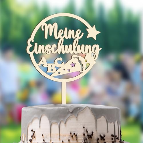 Cake Topper-"Meine Einschulung ",Schulkind Holz Tortendeko,aus Holz Kuchenstecker Stecker,Party Deko Geschenkidee für Junge Mädchen Kinder Cake Topper-"Meine Einschulung ",Schulkind Holz Tortendeko,aus Holz Kuchenstecker Stecker,Party Deko Geschenkidee für Junge Mädchen Kinder von Rhsemi