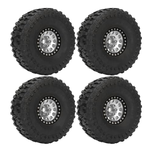 4pcs RC Crawler Rad Reifen, 1,9 Zoll Gummireifen mit Aluminium-Legierung Radnabe für SCX10 1/10 RC Crawler (Silber) von RiToEasysports