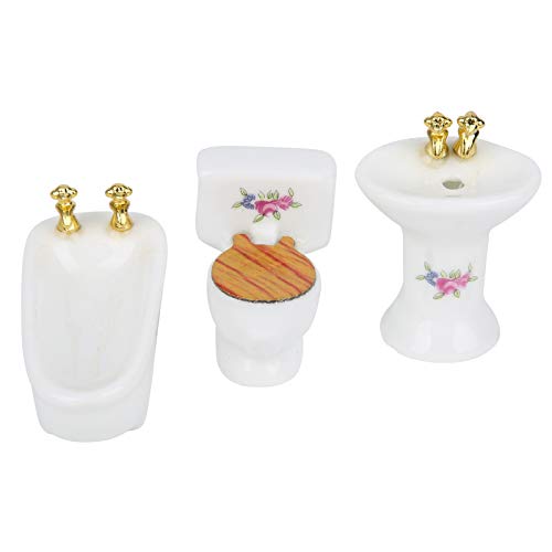 Puppenhaus-Badezimmer-Set, 1 Puppenhaus-Möbel Im Maßstab 24, Miniaturen, Spielzeug, Simulation, Keramik-Badewanne, Toiletten-Waschbecken-Kit für Puppenhaus-Toiletten-Dekoration(#3) von RiToEasysports