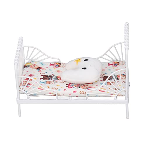 RiToEasysports 1/12 PUPPENHAUS-METALLBETT, PUPPENHAUS-Miniatur-BETMBEL MIT Kissen für PUPPENHAUS-Schlafzimmer (Blumenmuster (Hasenmuster) von RiToEasysports