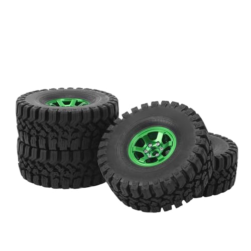 RiToEasysports 1,9-Zoll-Aluminiumlegierungsfelgen-Gummireifen, RC-Crawler-Reifen mit Besserem Grip für SCX10 1/10-Autos (Green) von RiToEasysports