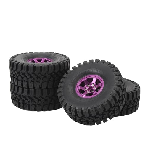 RiToEasysports 1,9-Zoll-Aluminiumlegierungsfelgen-Gummireifen, RC-Crawler-Reifen mit Besserem Grip für SCX10 1/10-Autos (Purple) von RiToEasysports