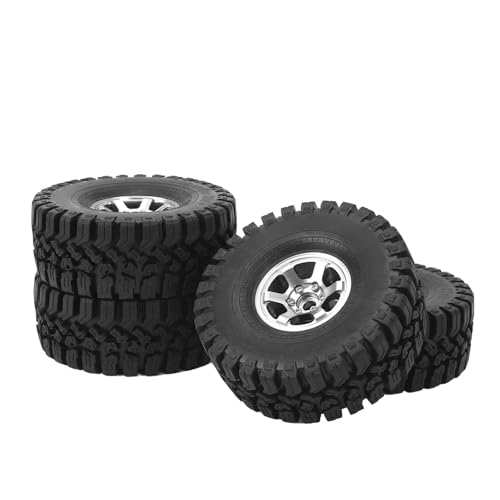 RiToEasysports 1,9-Zoll-Aluminiumlegierungsfelgen-Gummireifen, RC-Crawler-Reifen mit Besserem Grip für SCX10 1/10-Autos (Silver) von RiToEasysports