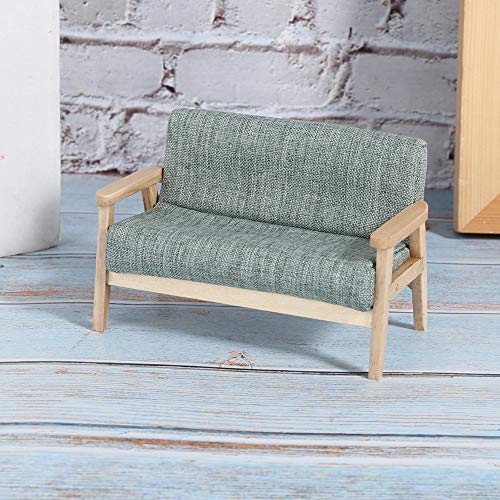 RiToEasysports 1:12 Dollhouse Miniatur Japaner Holz Sessel Stoff Sofa Süßes Lebendiges Design für Dollhouse Decor Hochwertige Holz und Stoff, Grüne Couch für 1:12 Puppenhaus (Grau Grün) von RiToEasysports