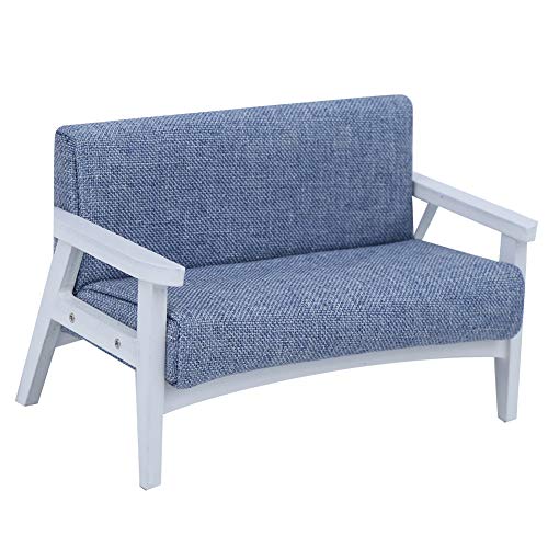 RiToEasysports 1:12 Dollhouse Miniatur Japaner Holz Sessel Stoff Sofa Süßes Lebendiges Design für Dollhouse Decor Hochwertige Holz und Stoff, Grüne Couch für 1:12 Puppenhaus (Weiß und blaugrau) von RiToEasysports