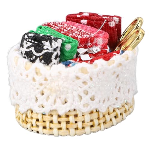 RiToEasysports 1:12 Puppenhaus -Miniaturnähungskit mit Schere und Stoff, Holzhandwerkset für Dollhouse Decor und Szenen von RiToEasysports