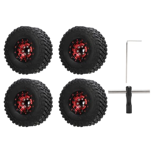 RiToEasysports 1:24 RC -Autoradreifen, RC -Off -Straßenreifen 4PCS Aluminiumlegierungen mit Verriegelungsreifen für SCX24 Bronco C10 JLU STRABT FMS FCX24 1:18 1:24 RC -Autos (Rot) von RiToEasysports