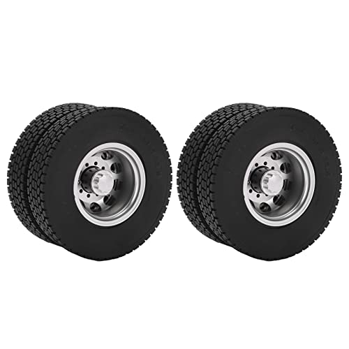 RiToEasysports 2 Stück RC-Hinterreifen, Ferngesteuertes Auto, Aluminiumlegierungsfelgen, Gummireifen-Set, Reifen- und Radsätze für 1/14 Anhänger-LKW-Räder und -Reifen von RiToEasysports
