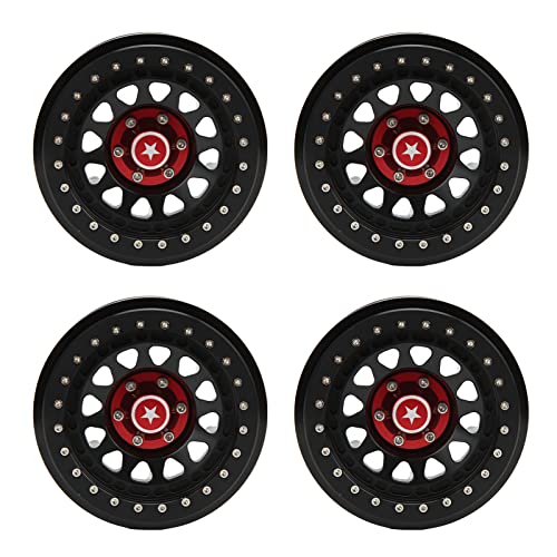 RiToEasysports 4 Stück RC Beadlock-Felgen, Felgennabe, 12-Loch-Aluminiumlegierungsfelgen für AXAIL SCX6 1/6 RC-Auto (Black) von RiToEasysports