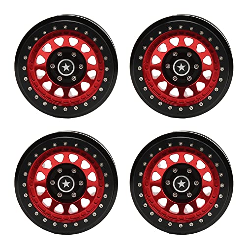RiToEasysports 4 Stück RC Beadlock-Felgen, Felgennabe, 12-Loch-Aluminiumlegierungsfelgen für AXAIL SCX6 1/6 RC-Auto (Rot) von RiToEasysports