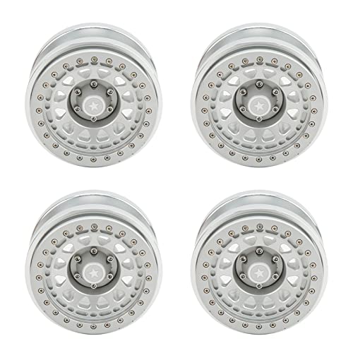 RiToEasysports 4 Stück RC Beadlock-Felgen, Felgennabe, 12-Loch-Aluminiumlegierungsfelgen für AXAIL SCX6 1/6 RC-Auto (Silver) von RiToEasysports