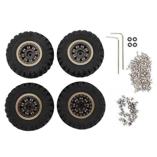 RiToEasysports 4PCS Beadlock Wheels Reifen, 1,2-Zoll-Messing Hub Gummireifen Ersatz mit Unebenen Oberflächen Textur für 1:18 RC Auto von RiToEasysports