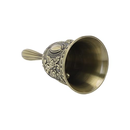 RiToEasysports Clear Sound Metal Hand Bell, Nicht-Schlupf-Griff, ästhetischer Anziehungskraft für Hochzeitsfeier, Ideale Vielseitige Anwendungen mit Yoga (Geschnitztes Muster Gold) von RiToEasysports