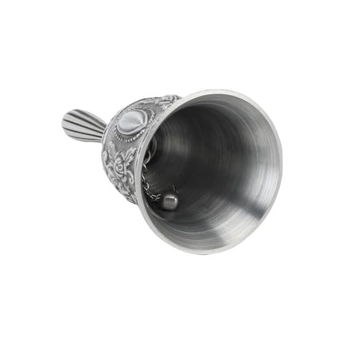 RiToEasysports Clear Sound Metal Hand Bell, Nicht-Schlupf-Griff, ästhetischer Anziehungskraft für Hochzeitsfeier, Ideale Vielseitige Anwendungen mit Yoga (Geschnitztes Muster Silber) von RiToEasysports