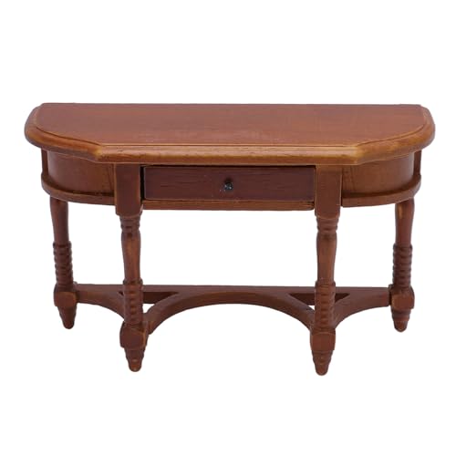 RiToEasysports Dollhouse Halb Runder Tisch, 1:12 Skala Dollhouse Miniatur Halbe Runde Tisch mit Schublade für Wohnzimmerdekoration von RiToEasysports