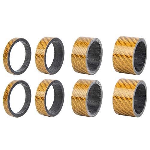 RiToEasysports Einstellbarer Kohlefaser -Fahrradstammstamm -Waschmaschine Kit Leicht 5/10/15/20mm 8pcs für den Lenker Erhöhen (Golden) von RiToEasysports