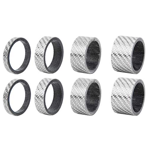 RiToEasysports Einstellbarer Kohlefaser -Fahrradstammstamm -Waschmaschine Kit Leicht 5/10/15/20mm 8pcs für den Lenker Erhöhen (Silver) von RiToEasysports