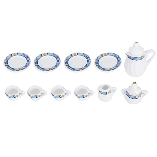 RiToEasysports Miniaturporzellan Tee Tasse Set Klassiker Stil 15 Stück Tee Miniatur Küche Dekoration Dollhouse Kollektion für Liebhaber Küche/Esszimmer/Wohnzimmer (Blue Geometrisches Diagramm) von RiToEasysports