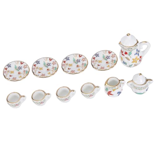 RiToEasysports Miniaturporzellan Tee Tasse Set Klassiker Stil 15 Stück Tee Miniatur Küche Dekoration Dollhouse Kollektion für Liebhaber Küche/Esszimmer/Wohnzimmer (Farbenfrohe Blumen) von RiToEasysports