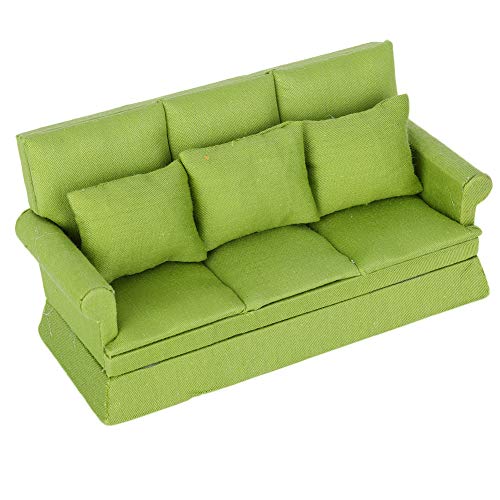 RiToEasysports Puppenhaus-Sofa, 1:12 Puppenhaus-Couch, Hochsimuliertes Puppenhaus-Sofa aus Holz mit DREI Kissen, Wohnzimmermöbel, Puppenhaus-Dekorationszubehör (Hellgrün) von RiToEasysports