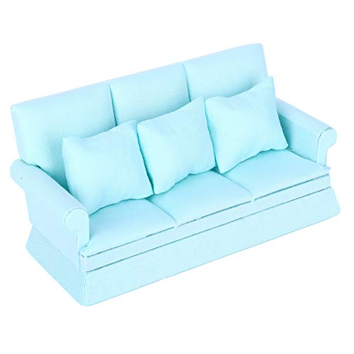 RiToEasysports Puppenhaus-Sofa, 1:12 Puppenhaus-Couch, Hochsimuliertes Puppenhaus-Sofa aus Holz mit DREI Kissen, Wohnzimmermöbel, Puppenhaus-Dekorationszubehör (Wasserblau) von RiToEasysports