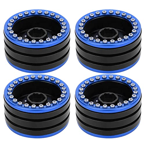 RiToEasysports RC Beadlock-Rad, 4PCS 1,9-Zoll-Fernbedienungsauto Beadlock-Felge Aluminiumlegierung RC-Felgensatz Passend für SCX10 90046 D90 1/10 RC-Auto (Schwarz Blau) von RiToEasysports