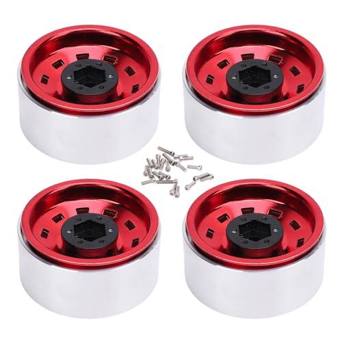 RiToEasysports Retro RC Crawler Wheel Hub, 1,9 -Zoll -Silber Rot 5 10 Quadratlöcher Aluminium Edelstahl für Axiales SCX10 II III Gen 8 7 D90 1/10 RC Crawler Car von RiToEasysports