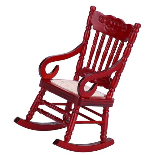 RiToEasysports Schaukelstuhl aus Holz für Puppenhaus Im Mastab 1:12, Exquisiterin Gestrickter Seilsitz, Moderne und Vintage-Kombination, Ideale Gegenk für Heimdekoration (Weiss (Mahagoni) von RiToEasysports