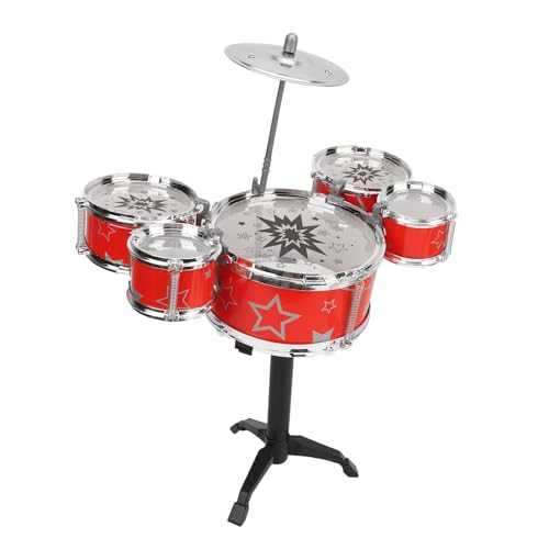 RiToEasysports Schlagzeug-Set, Einfach zu Montierendes Kleinkind-Jazz-Schlagzeug-Set mit Stöcken, Anfänger-Schlagzeug-Set für Jungen und Mädchen (Rot) von RiToEasysports